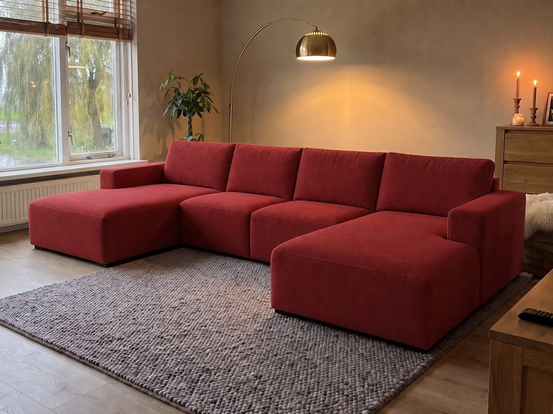 Marle Longchair + 2 Zits + Longchair in rood – kleurimpressie – A-meubel