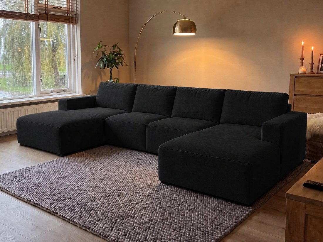 Marle Longchair + 2 Zits + Longchair in zwart – kleurimpressie – A-meubel
