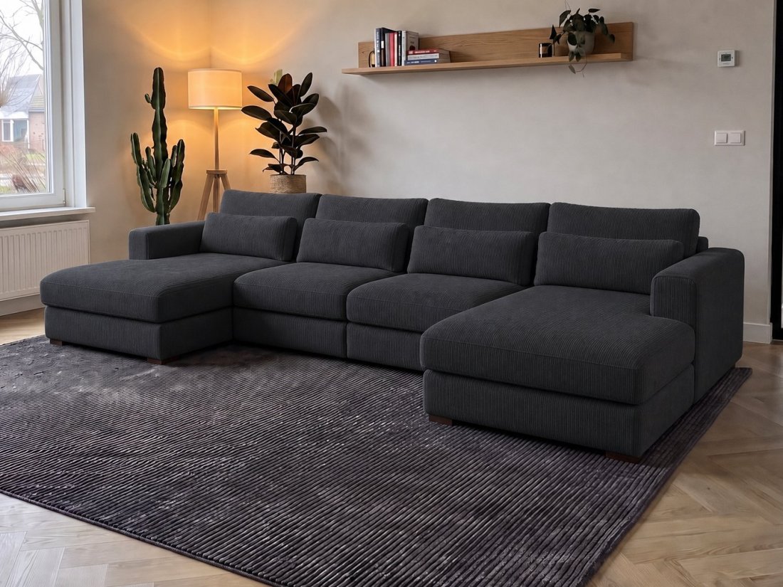Merselo Longchair + 2 + Longchair in antraciet – kleurimpressie – A-meubel