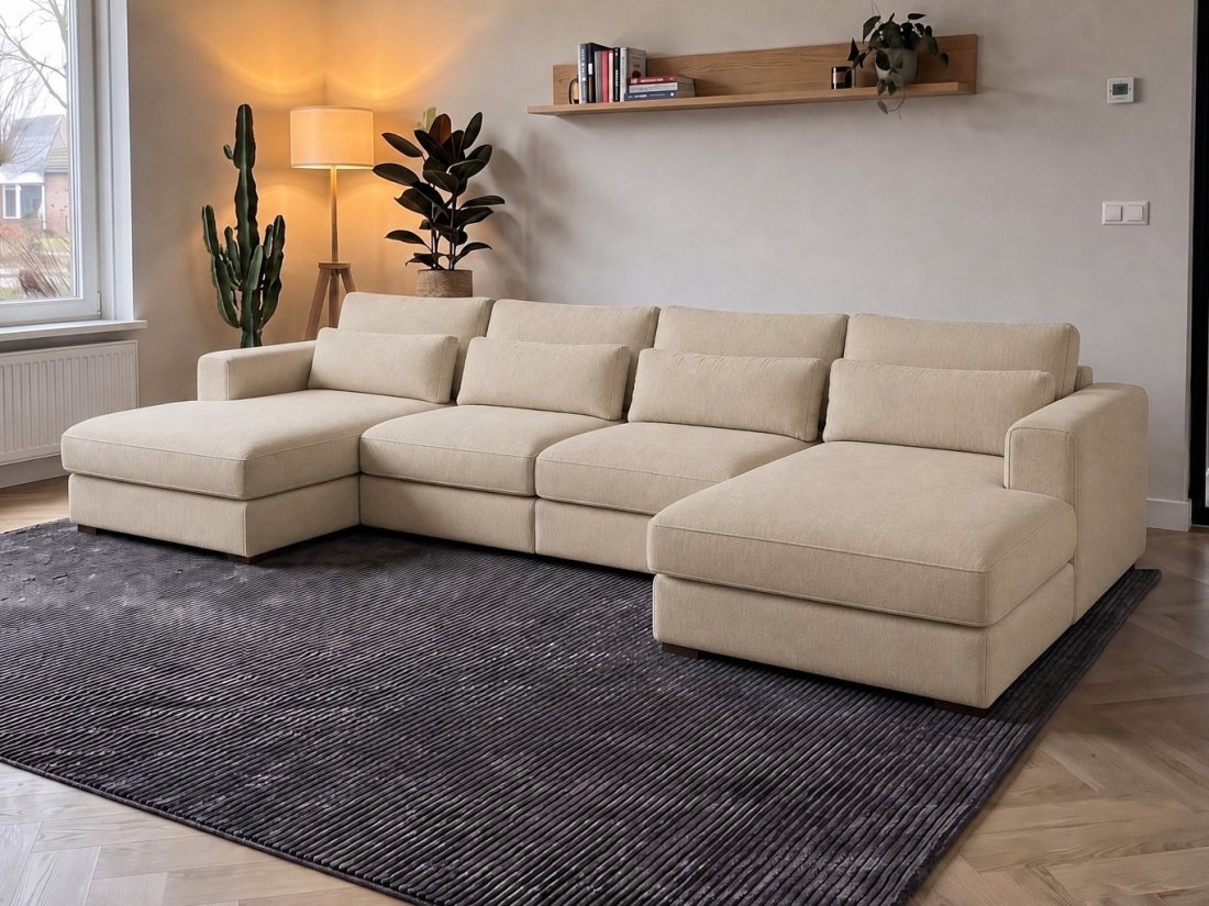Merselo Longchair + 2 + Longchair in beige – kleurimpressie – A-meubel