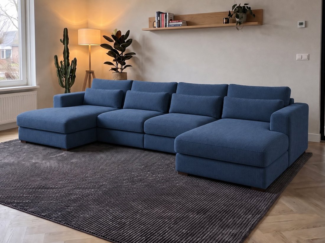 Merselo Longchair + 2 + Longchair in blauw – kleurimpressie – A-meubel