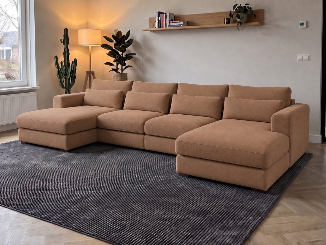 Merselo Longchair + 2 + Longchair in bruin – kleurimpressie – A-meubel