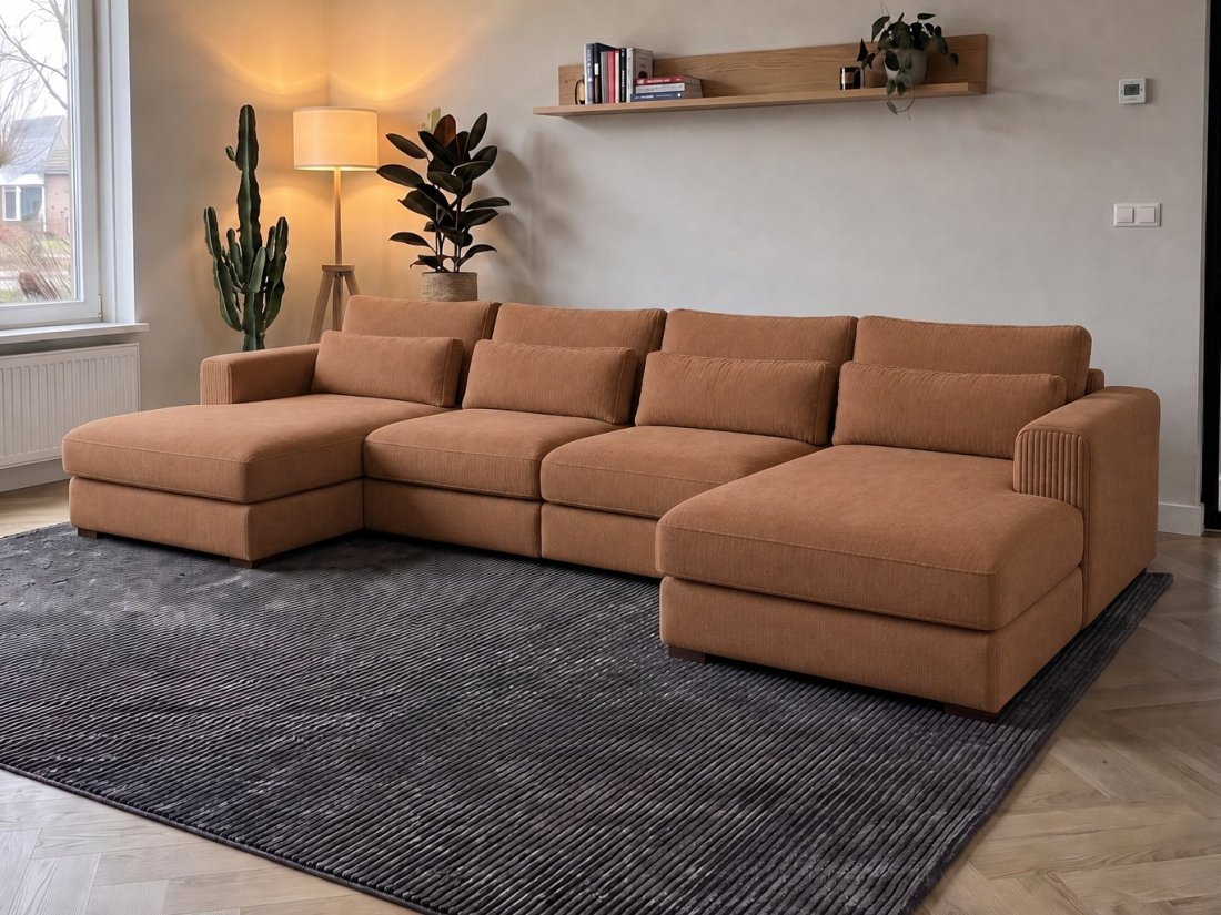 Merselo Longchair + 2 + Longchair in cognac – kleurimpressie – A-meubel