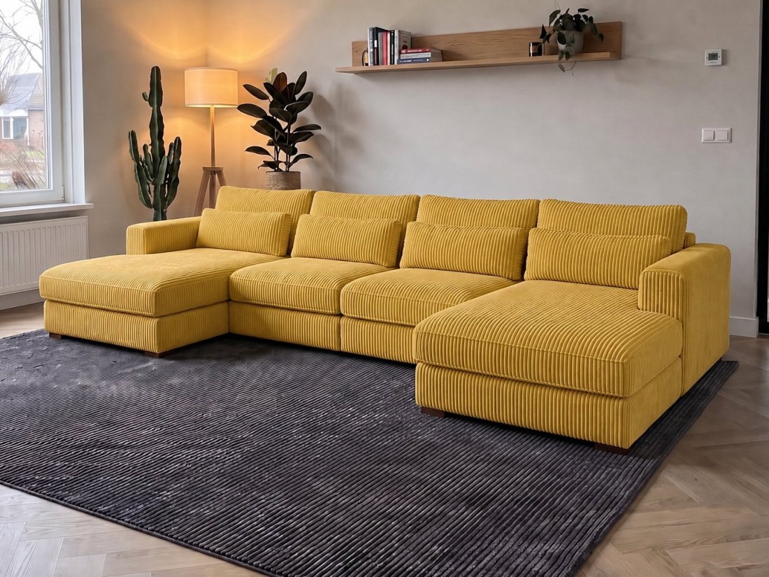 Merselo Longchair + 2 + Longchair in geel – kleurimpressie – A-meubel