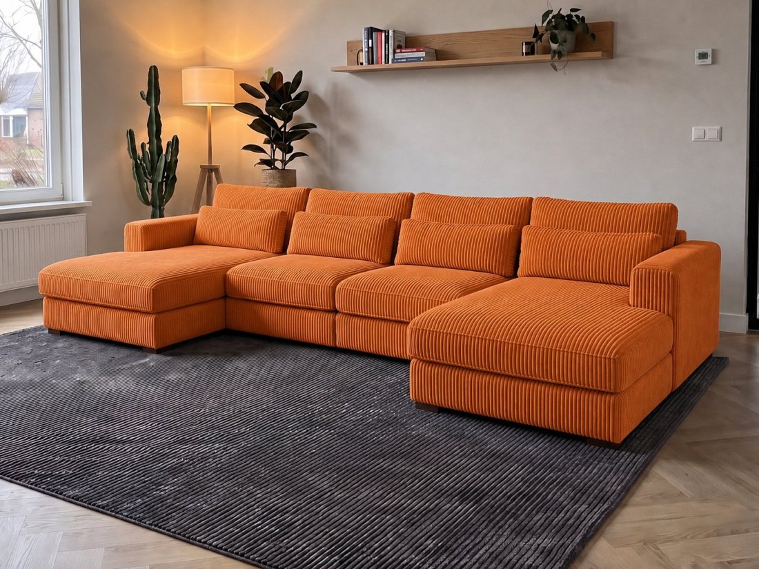 Merselo Longchair + 2 + Longchair in oranje – kleurimpressie – A-meubel