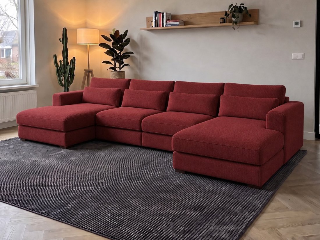 Merselo Longchair + 2 + Longchair in rood – kleurimpressie – A-meubel