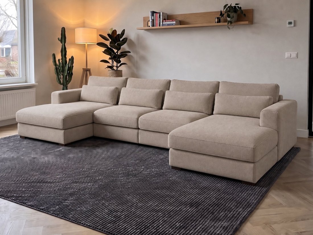 Merselo Longchair + 2 + Longchair in taupe – kleurimpressie – A-meubel