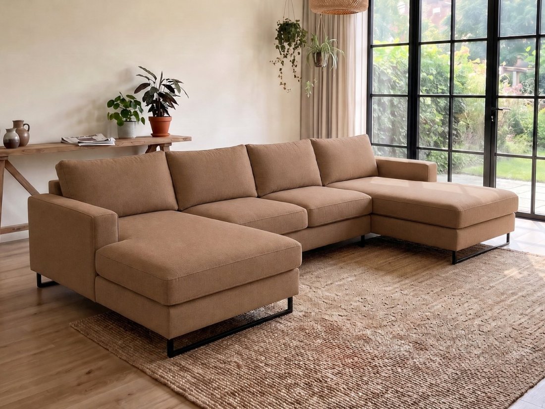 Naaldwijk Longchair + 2 + Longchair in bruin – kleurimpressie – A-meubel