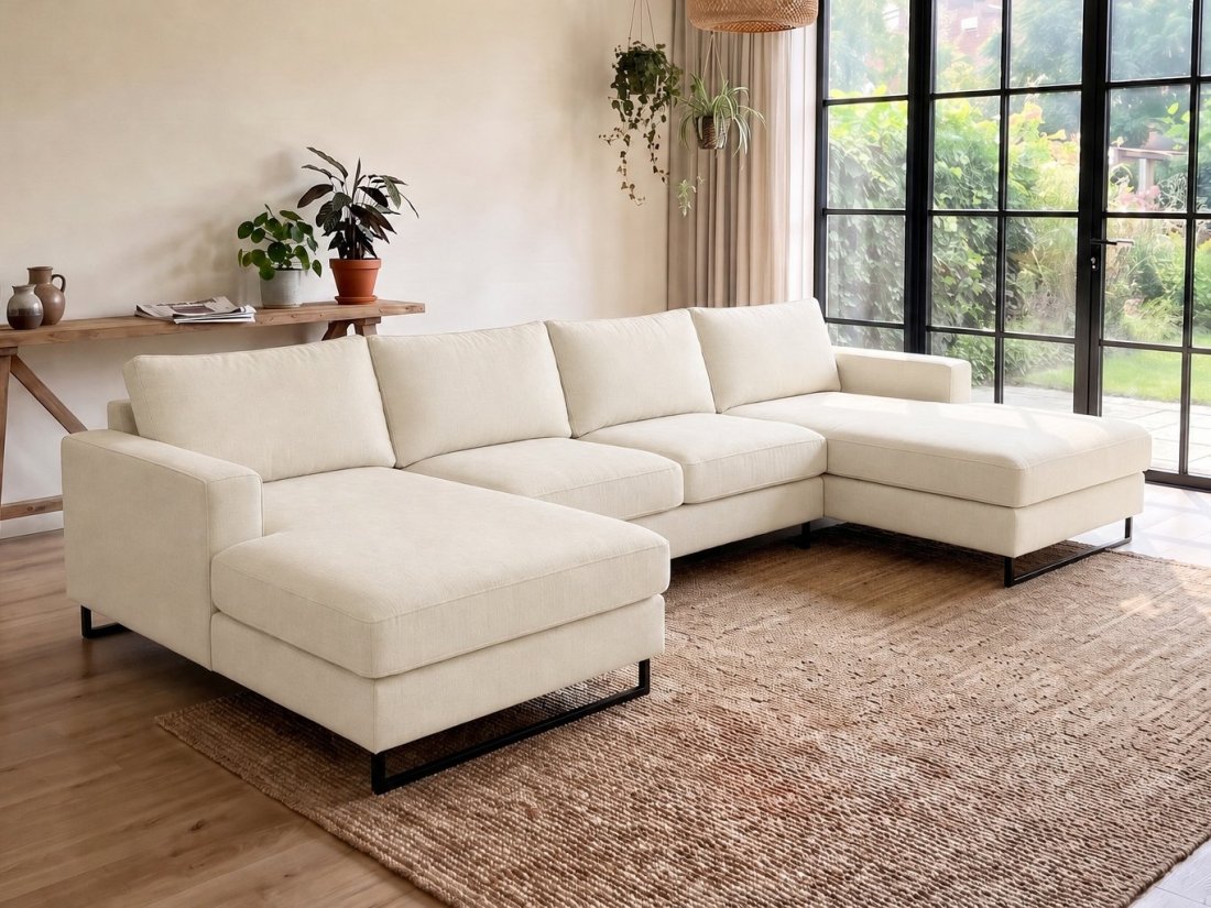 Naaldwijk Longchair + 2 + Longchair in creme – kleurimpressie – A-meubel