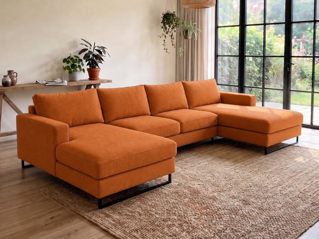 Naaldwijk Longchair + 2 + Longchair in oranje – kleurimpressie – A-meubel