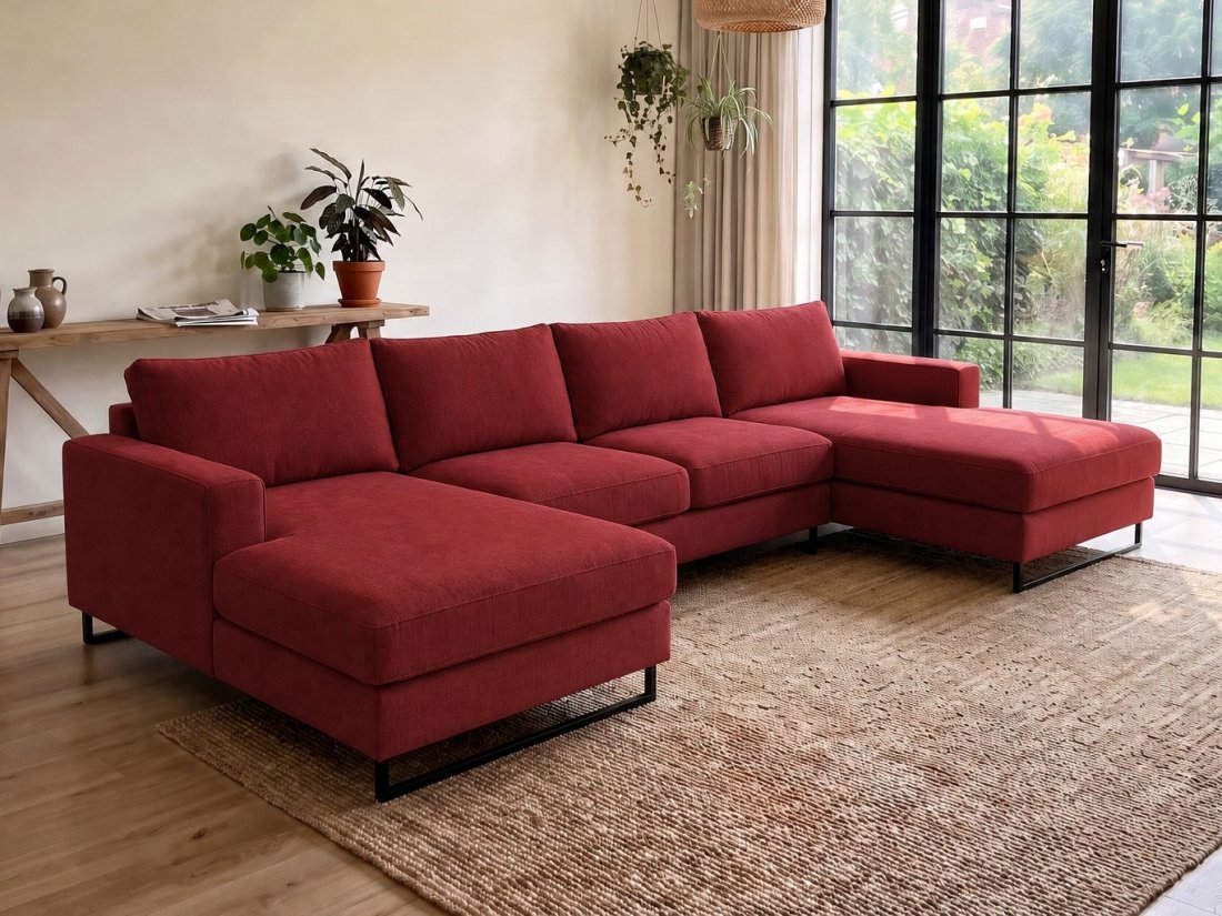 Naaldwijk Longchair + 2 + Longchair in rood – kleurimpressie – A-meubel