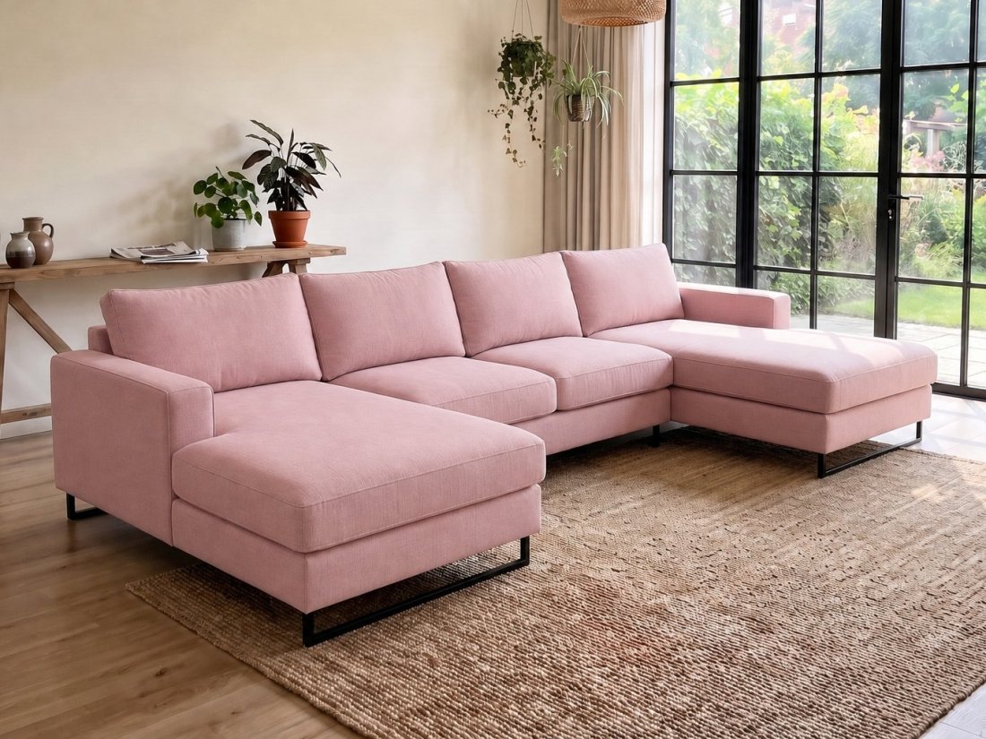 Naaldwijk Longchair + 2 + Longchair in roze – kleurimpressie – A-meubel