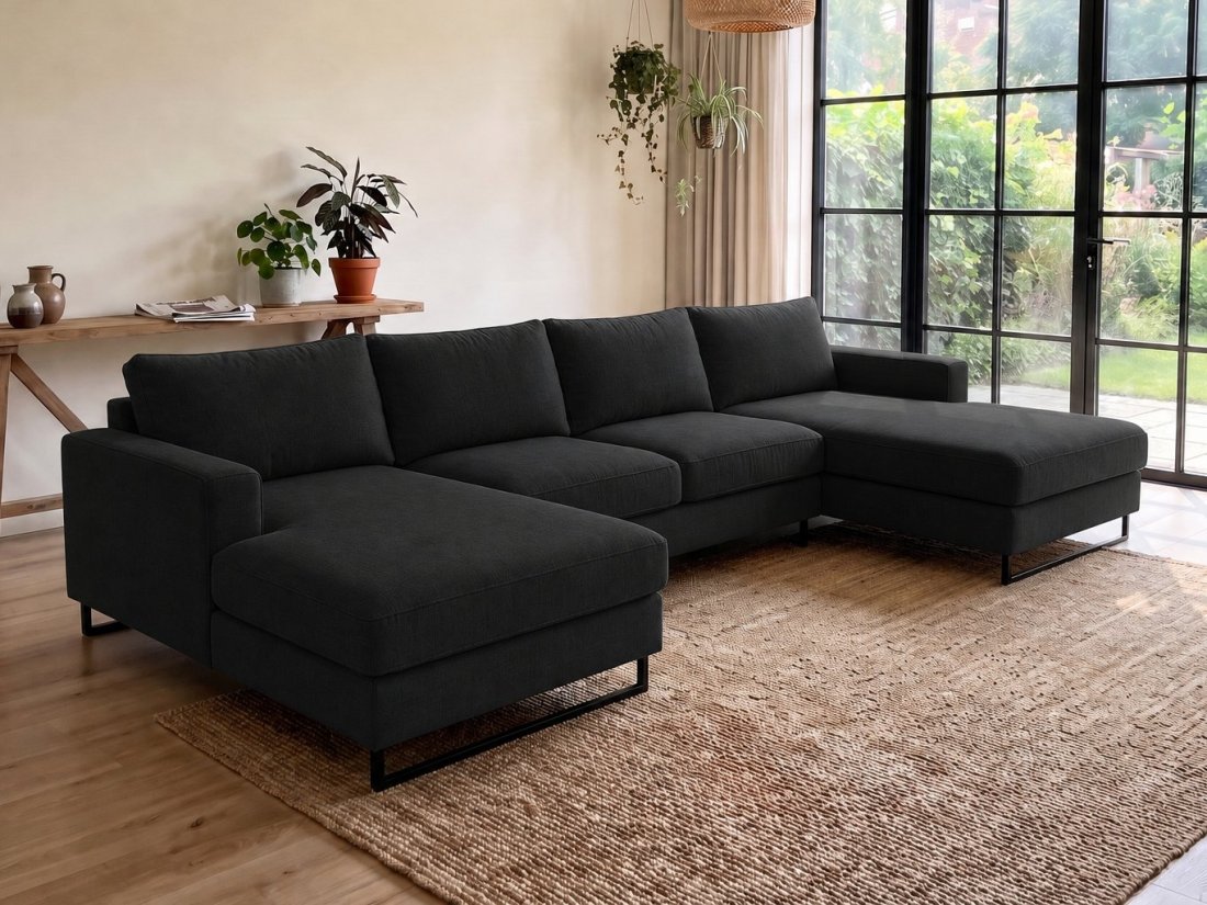 Naaldwijk Longchair + 2 + Longchair in zwart – kleurimpressie – A-meubel