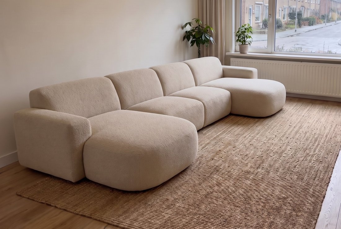 U-bank Nijmegen Longchair + 2 Zits + Longchair Rond + 2 Zits + Longchair Rond in beige – A-meubel
