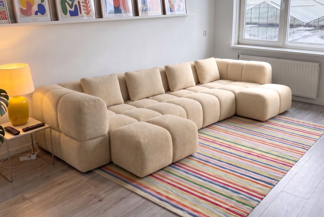 U-bank Pijnacker Longchair Klein + 2 Zits + Longchair Klein in beige – A-meubel