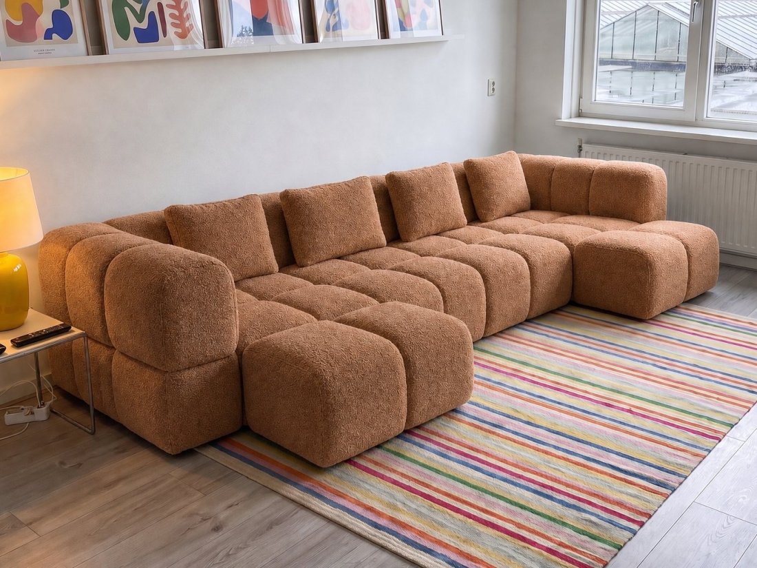 Pijnacker Longchair Klein + 2 Zits + Longchair Klein in cognac – kleurimpressie – A-meubel