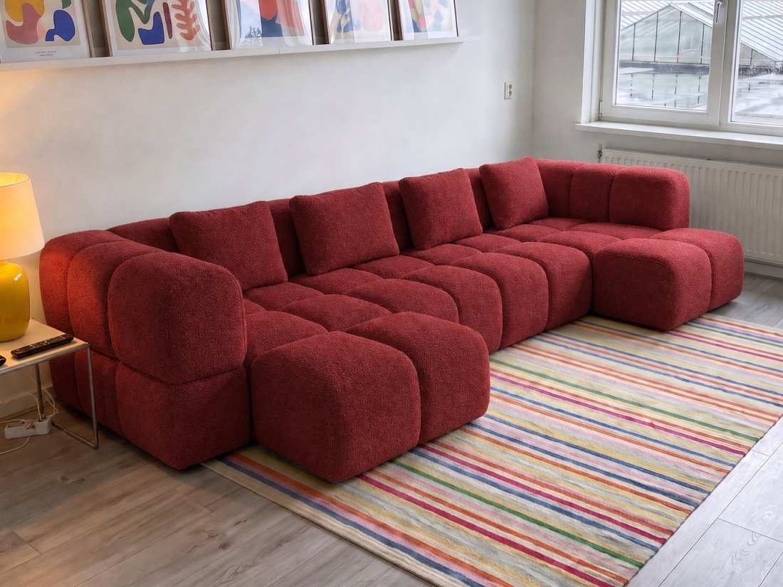 Pijnacker Longchair Klein + 2 Zits + Longchair Klein in rood – kleurimpressie – A-meubel