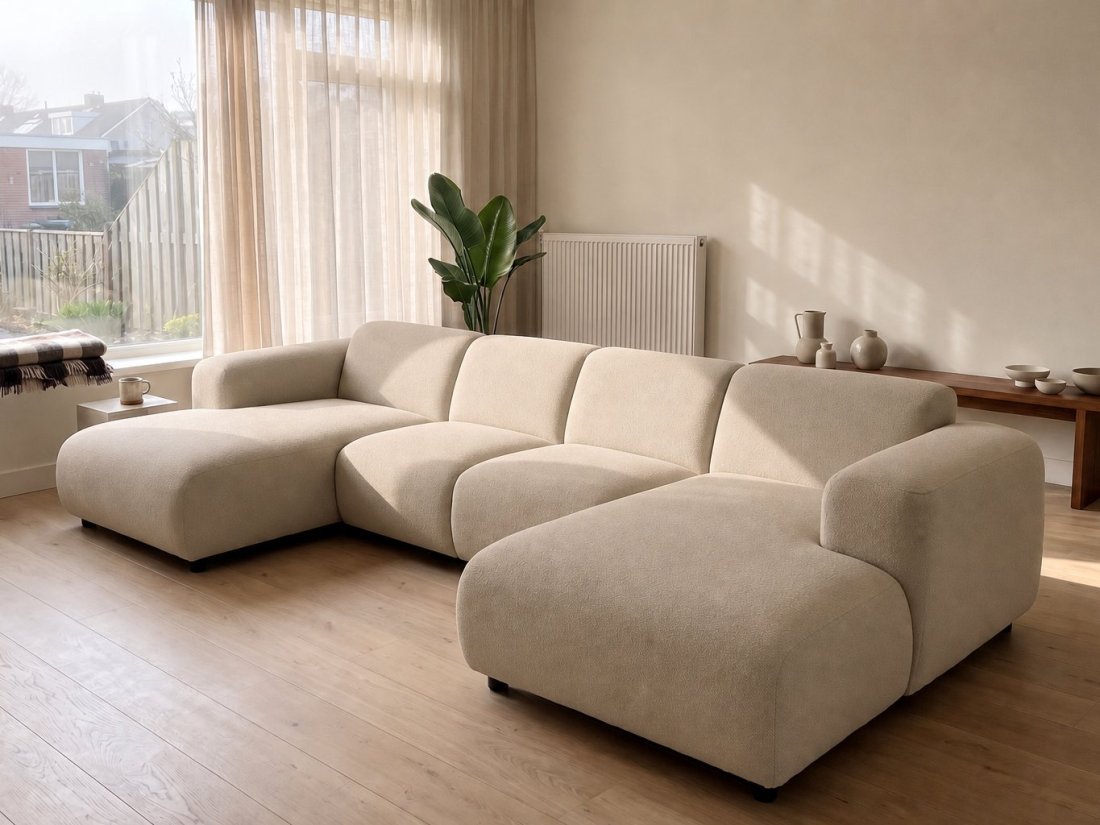 Rotterdam Longchair + 2 Zits + Longchair in beige – kleurimpressie – A-meubel