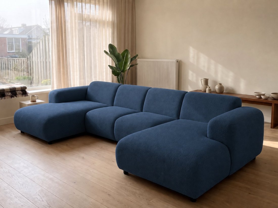 Rotterdam Longchair + 2 Zits + Longchair in blauw – kleurimpressie – A-meubel
