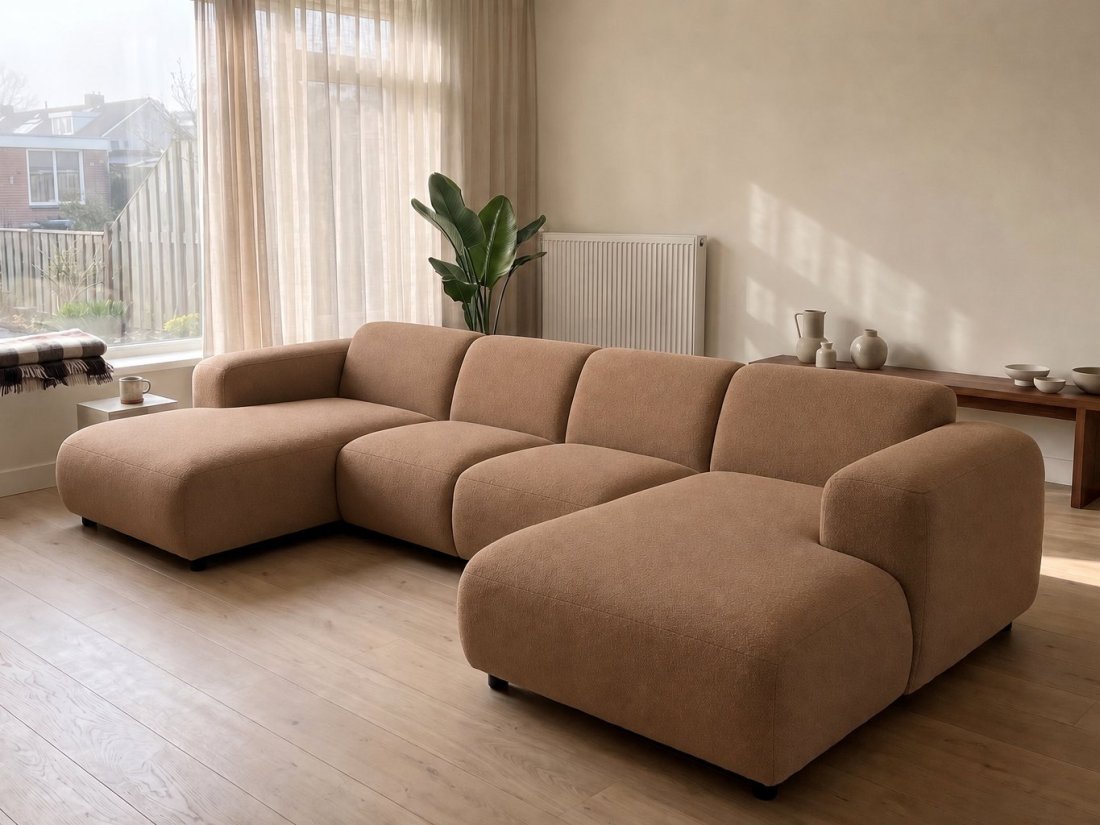 Rotterdam Longchair + 2 Zits + Longchair in bruin – kleurimpressie – A-meubel