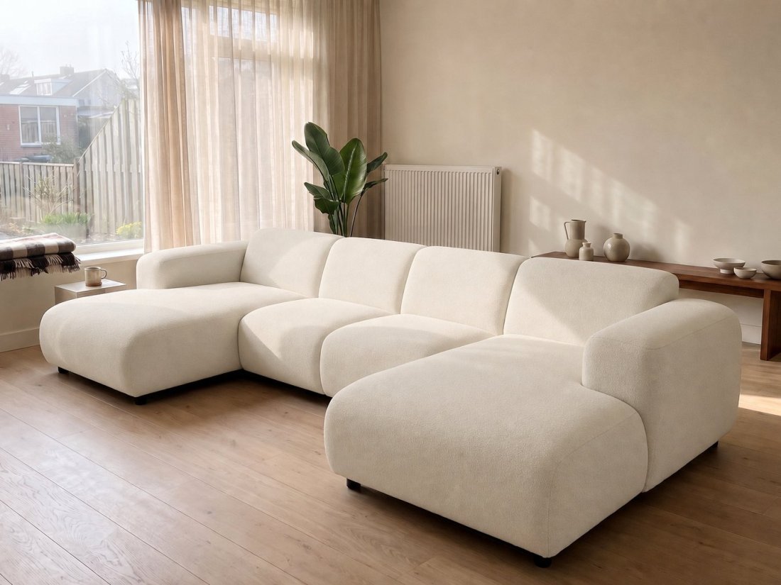 Rotterdam Longchair + 2 Zits + Longchair in creme – kleurimpressie – A-meubel