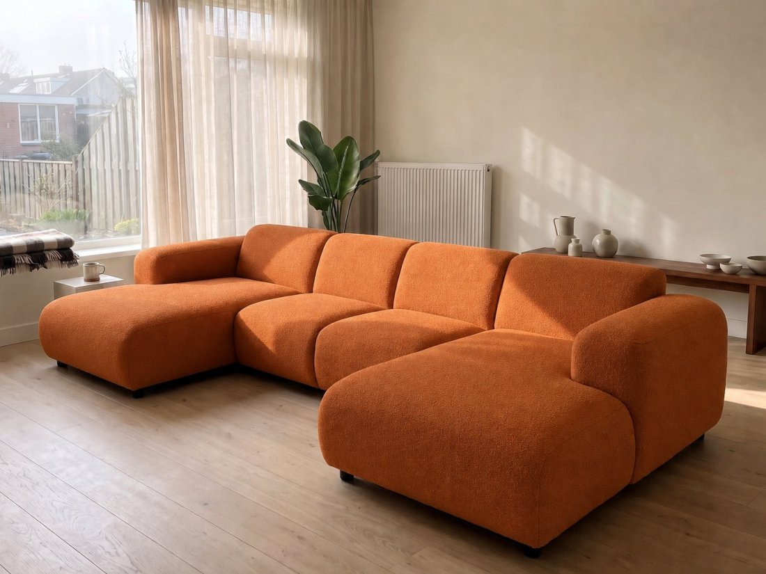 Rotterdam Longchair + 2 Zits + Longchair in oranje – kleurimpressie – A-meubel