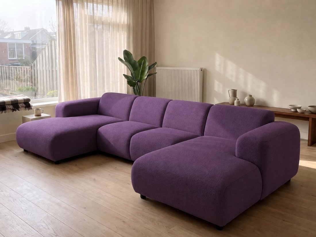 Rotterdam Longchair + 2 Zits + Longchair in paars – kleurimpressie – A-meubel