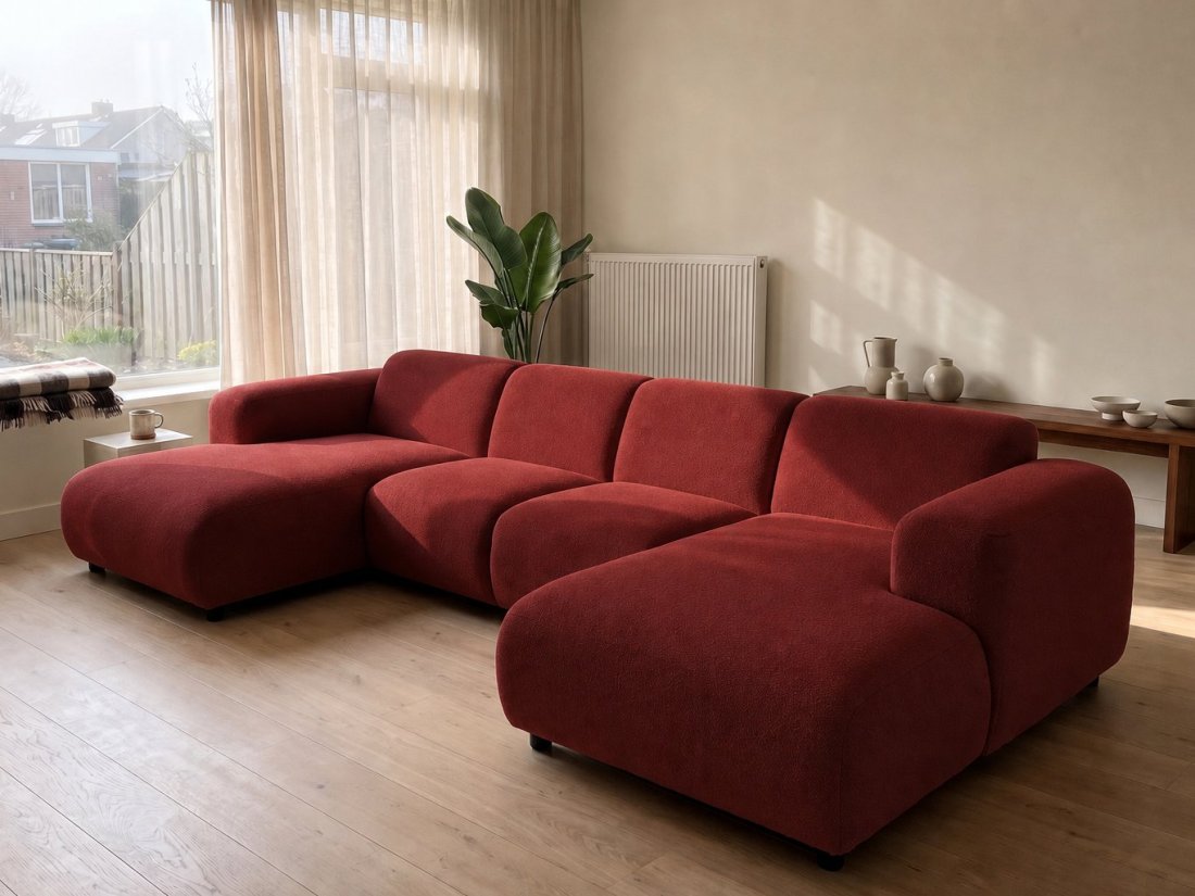 Rotterdam Longchair + 2 Zits + Longchair in rood – kleurimpressie – A-meubel