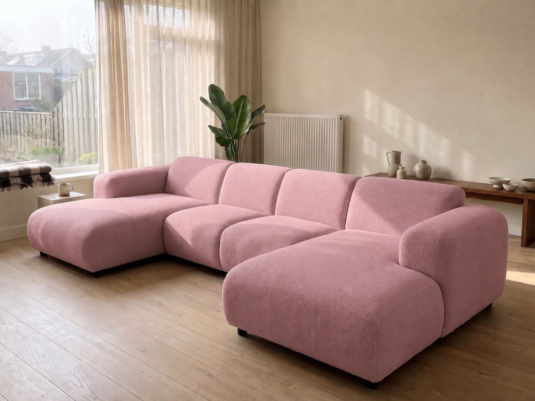 Rotterdam Longchair + 2 Zits + Longchair in roze – kleurimpressie – A-meubel