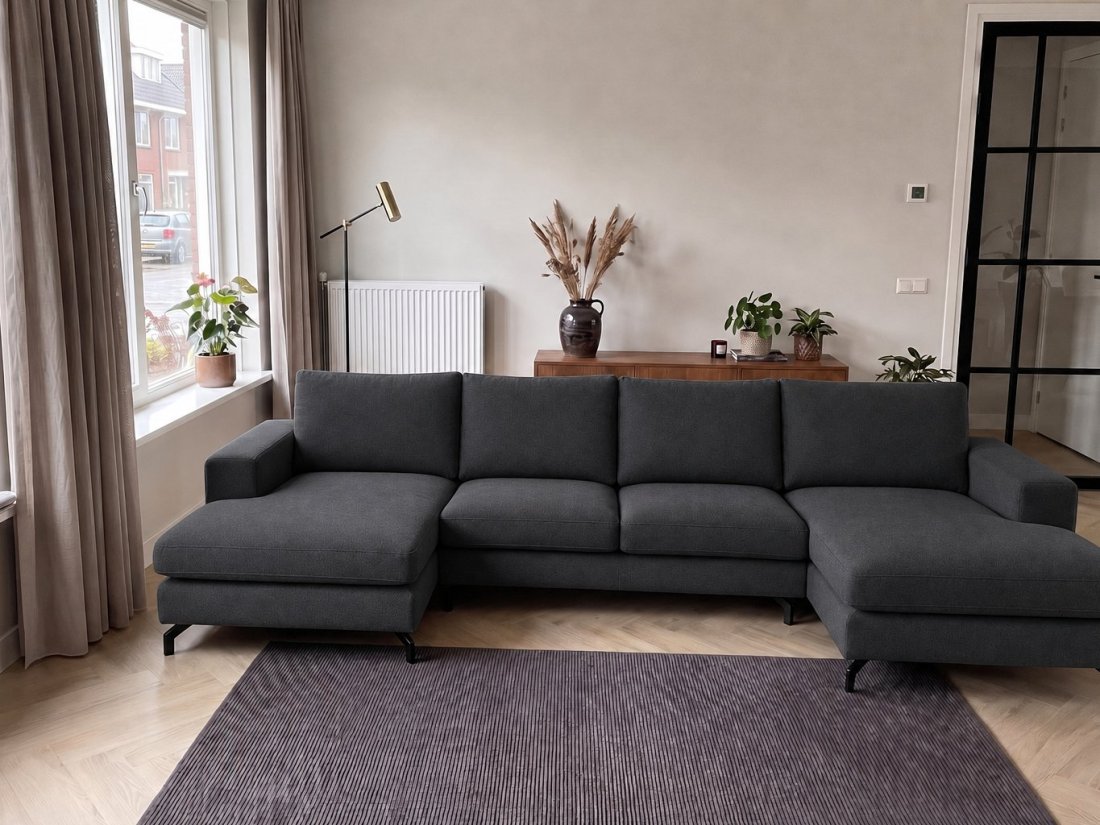Stroe Longchair + 2.5 Zits + Longchair in antraciet – kleurimpressie – A-meubel
