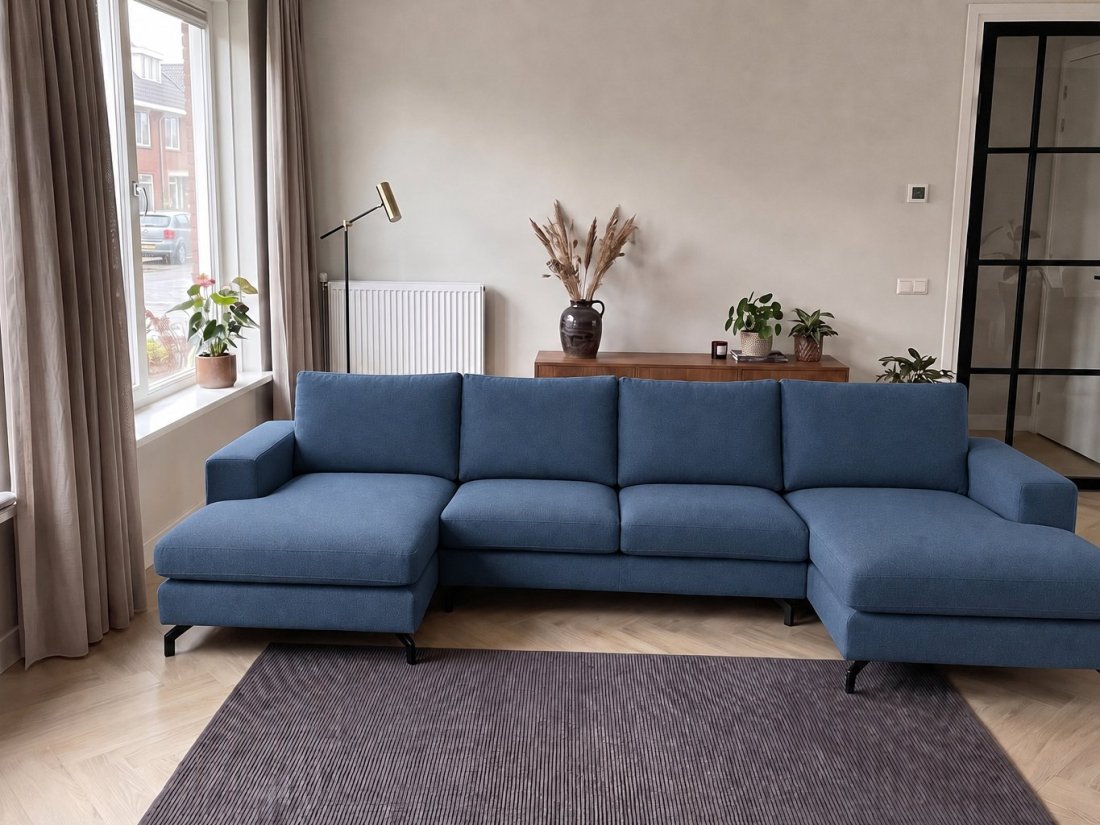 Stroe Longchair + 2.5 Zits + Longchair in blauw – kleurimpressie – A-meubel