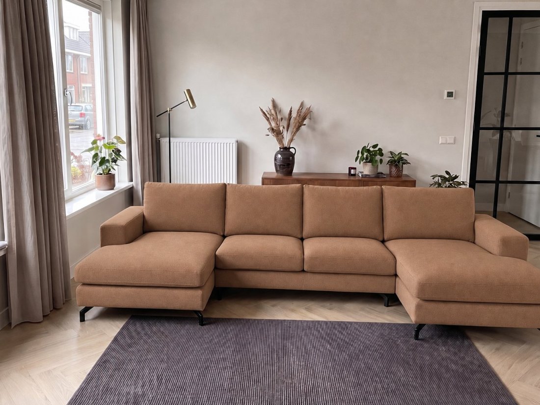 Stroe Longchair + 2.5 Zits + Longchair in bruin – kleurimpressie – A-meubel