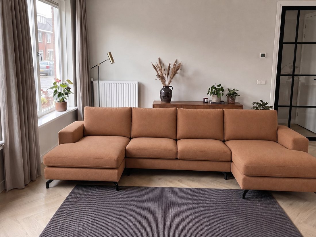 Stroe Longchair + 2.5 Zits + Longchair in cognac – kleurimpressie – A-meubel