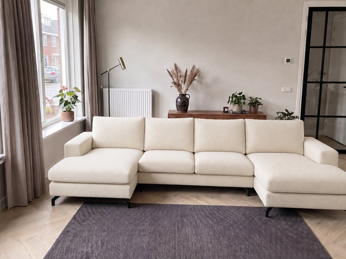 Stroe Longchair + 2.5 Zits + Longchair in creme – kleurimpressie – A-meubel