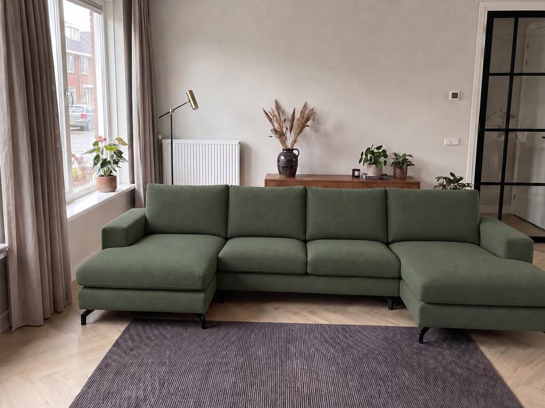 Stroe Longchair + 2.5 Zits + Longchair in groen – kleurimpressie – A-meubel