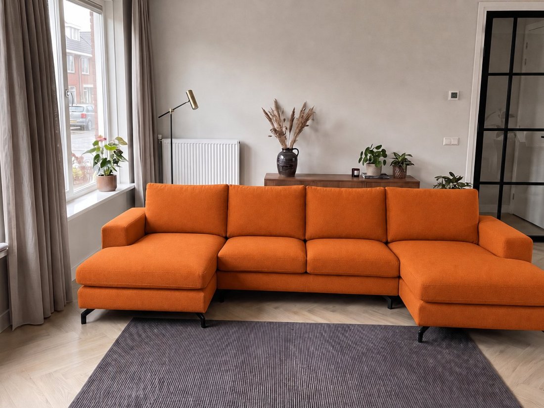 Stroe Longchair + 2.5 Zits + Longchair in oranje – kleurimpressie – A-meubel