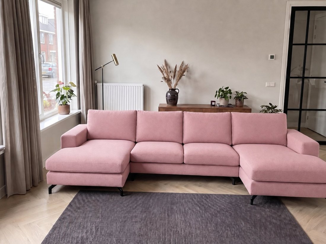 Stroe Longchair + 2.5 Zits + Longchair in roze – kleurimpressie – A-meubel