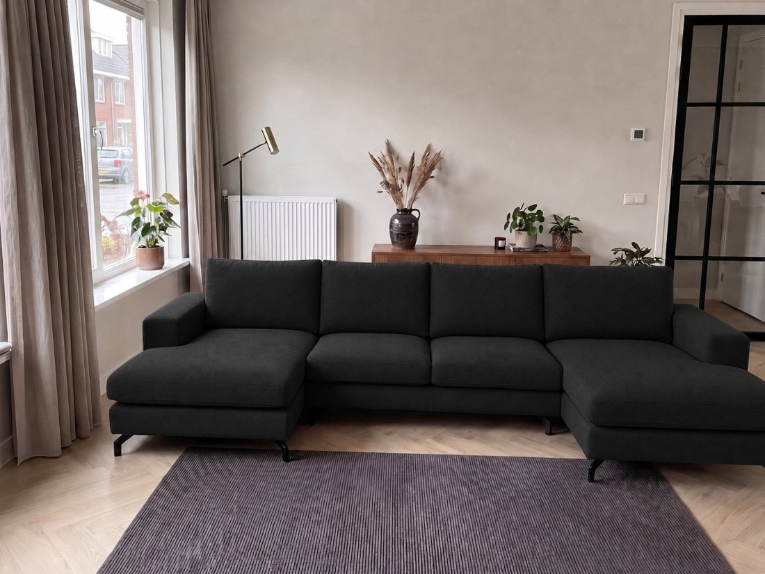 Stroe Longchair + 2.5 Zits + Longchair in zwart – kleurimpressie – A-meubel