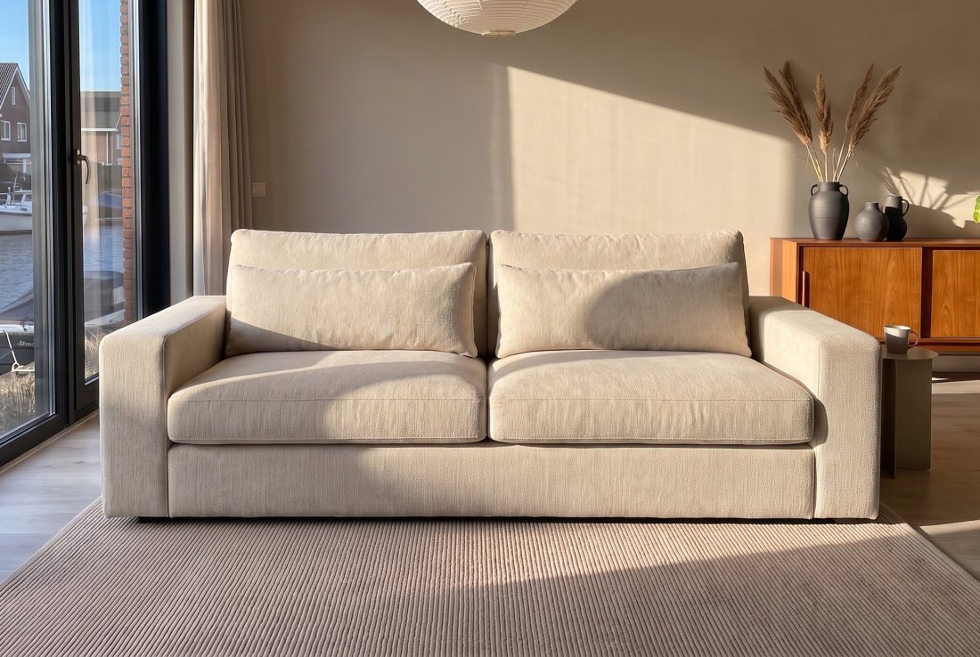 2 zits bank Terheijden 2 Zits Bank (VASTE HOES) in beige – foto 2 – A-meubel