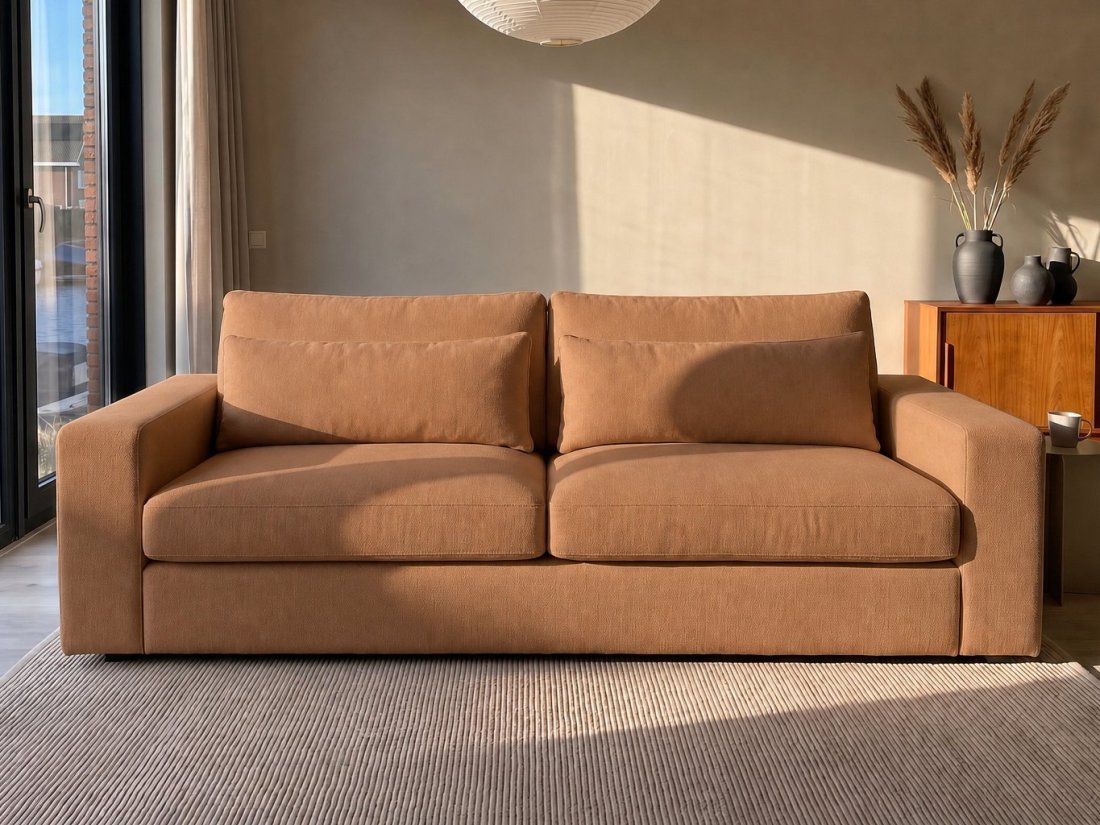 Terheijden 2 Zits Bank in cognac – kleurimpressie – A-meubel