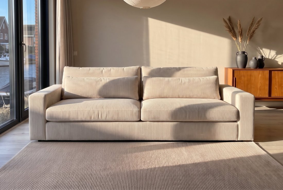 3 zits bank Terheijden 3 Zits Bank (VASTE HOES) in beige – foto 2 – A-meubel