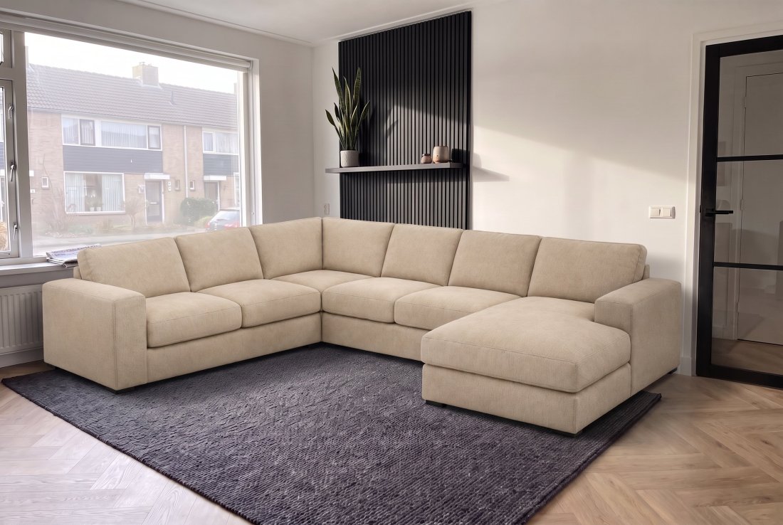 U-bank U-Bank Berlicum 2.5 Zits + Haakse Hoek + 2.5 Zits + Longchair in beige – foto 3 – A-meubel