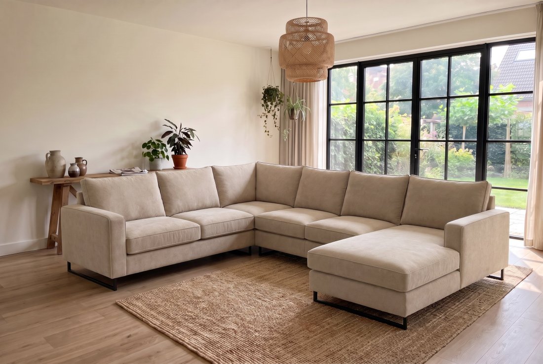 U-bank U-Bank Naaldwijk 2 Zits + Hoek + 2 Zits + Longchair in beige – A-meubel