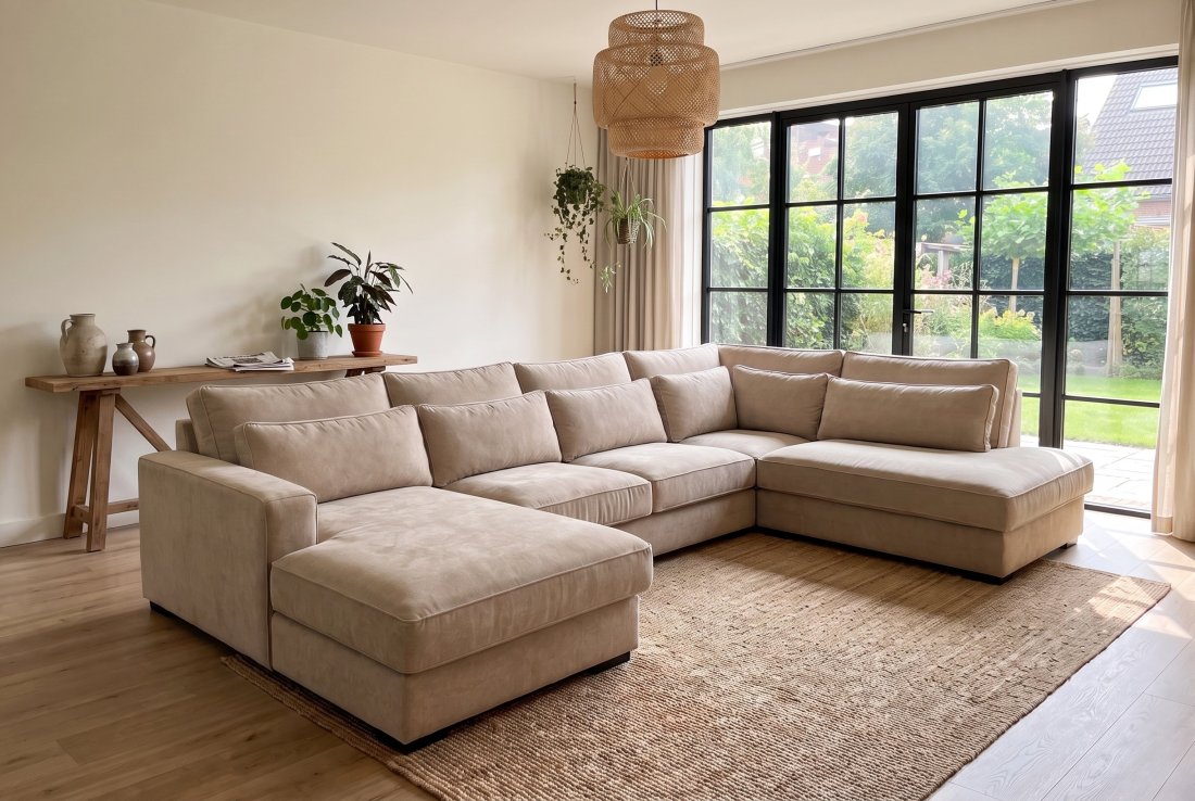 U-bank U-Bank Naaldwijk Express Longchair + 2.5 Zits + Ottomaan Groot in beige – foto 3 – A-meubel