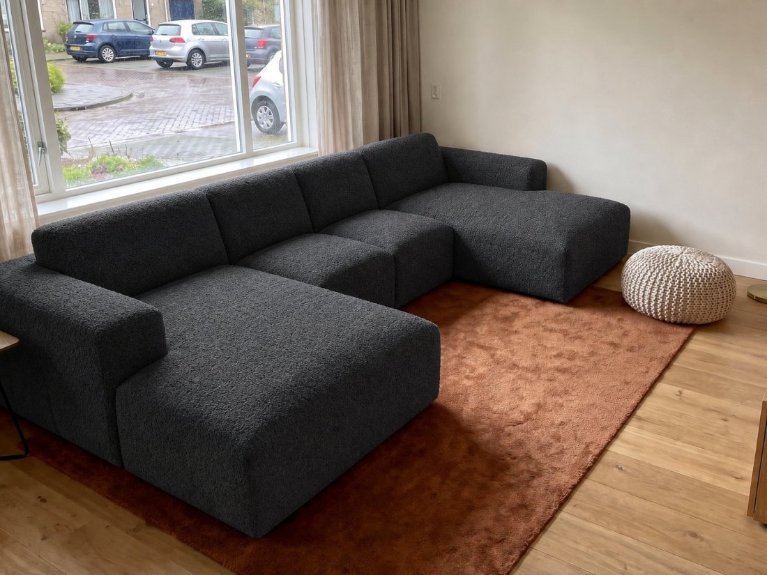Veenendaal Longchair + 2 Zits + Longchair in antraciet – kleurimpressie – A-meubel