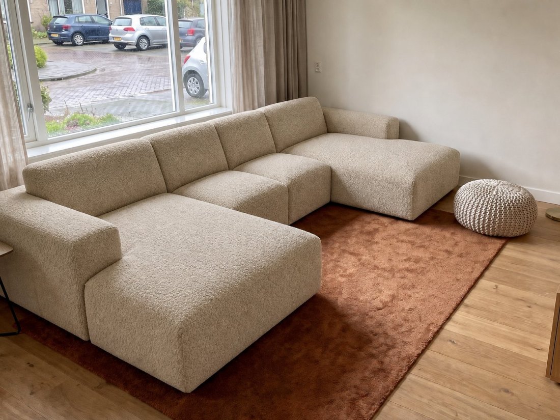 Veenendaal Longchair + 2 Zits + Longchair in beige – A-meubel