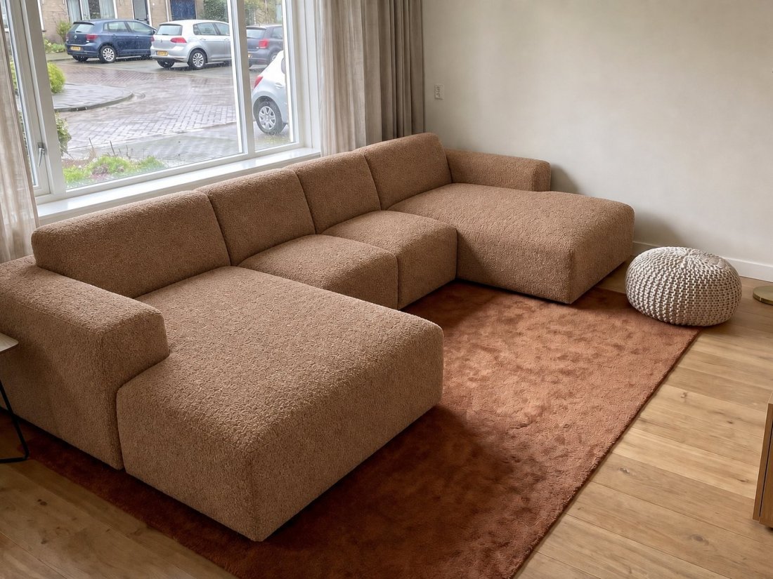 Veenendaal Longchair + 2 Zits + Longchair in bruin – kleurimpressie – A-meubel