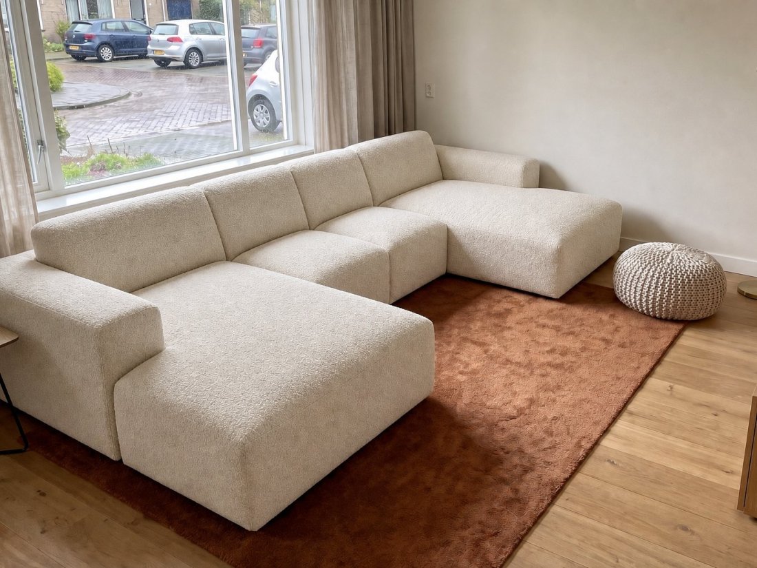 Veenendaal Longchair + 2 Zits + Longchair in creme – kleurimpressie – A-meubel