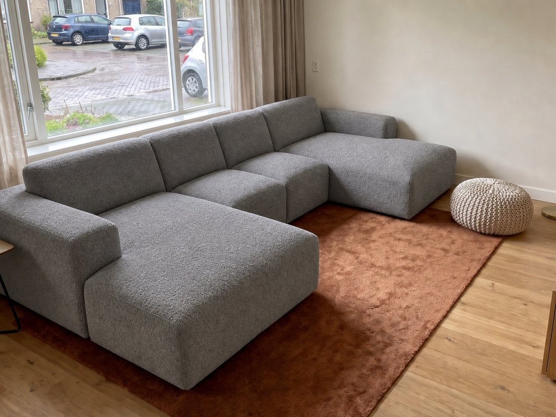 Veenendaal Longchair + 2 Zits + Longchair in grijs – kleurimpressie – A-meubel