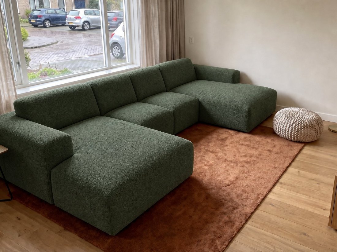 Veenendaal Longchair + 2 Zits + Longchair in groen – kleurimpressie – A-meubel